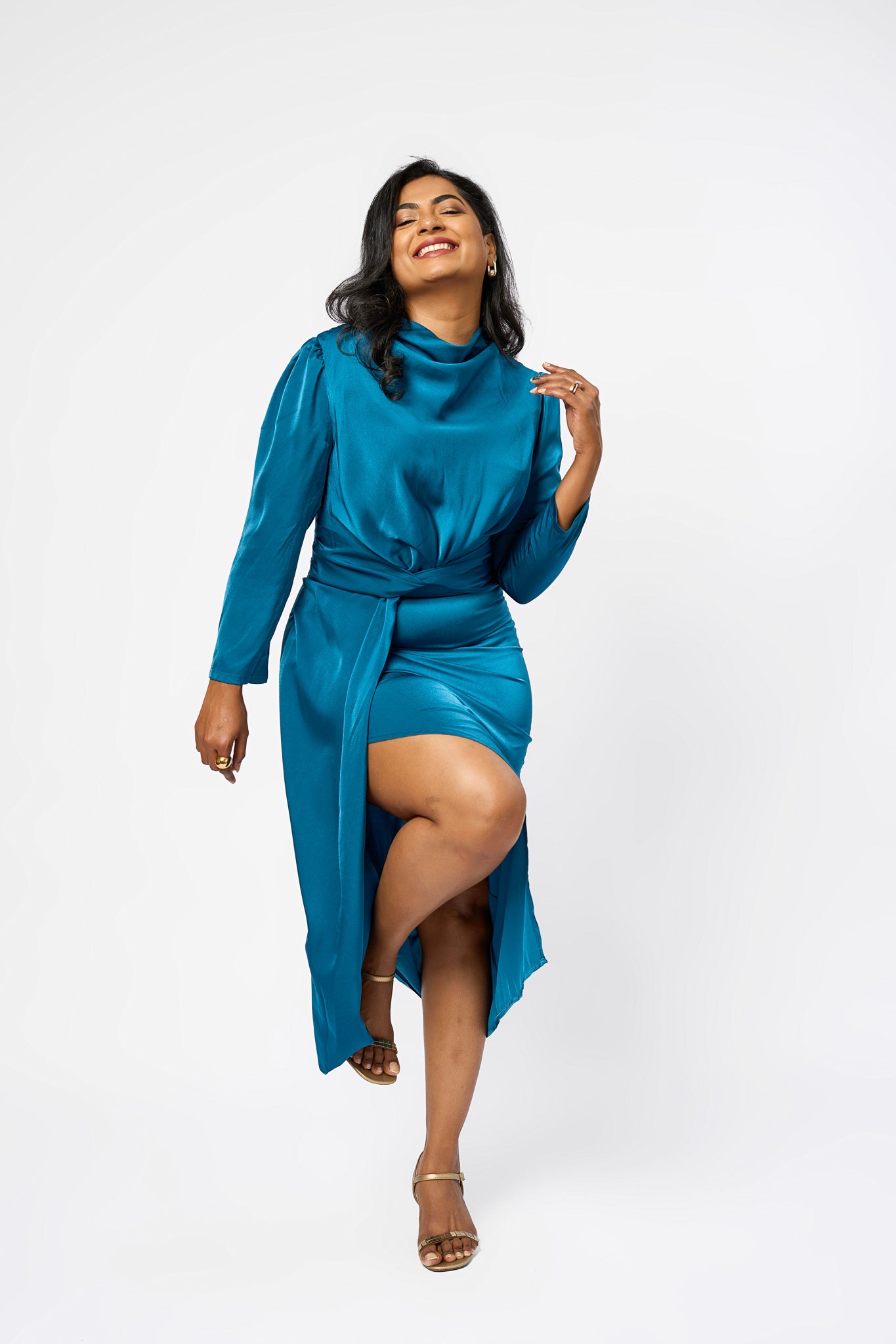 SATIN SILK HIGH SLIT DRESS