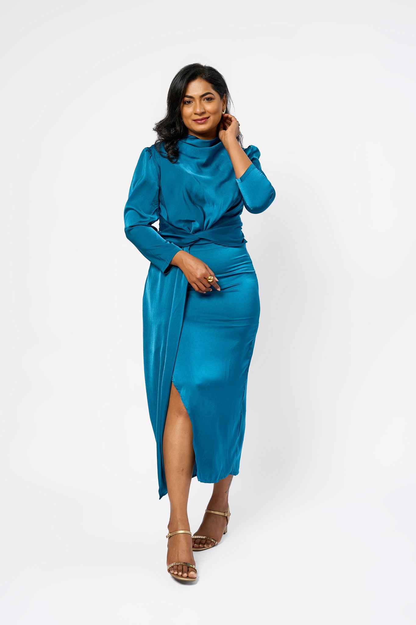 SATIN SILK HIGH SLIT DRESS