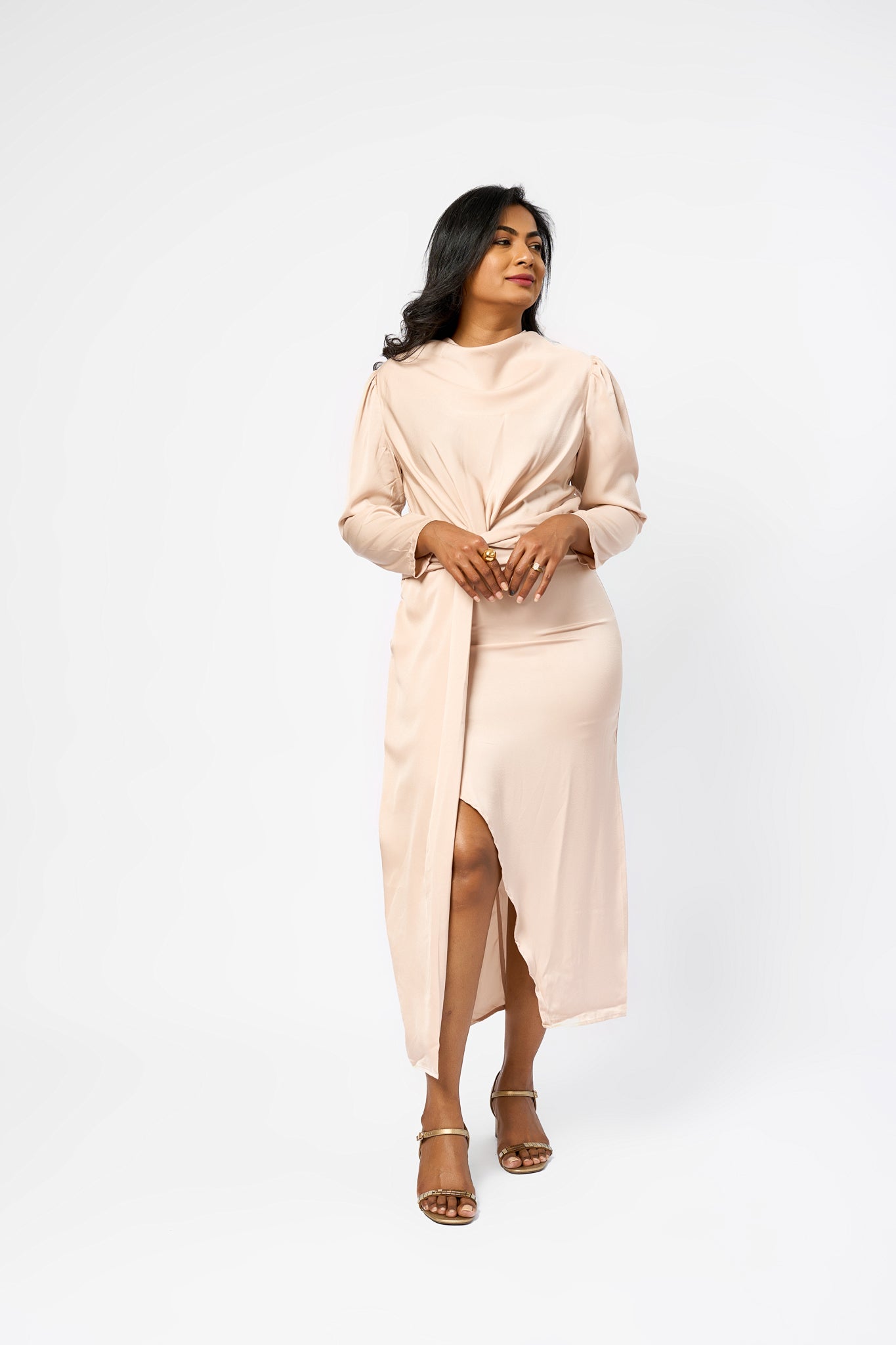 SATIN SILK HIGH SLIT DRESS