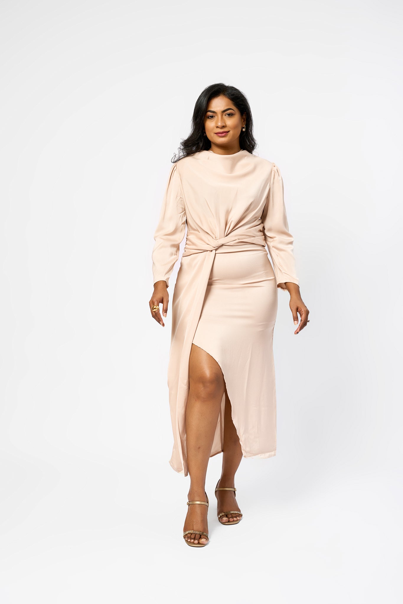 SATIN SILK HIGH SLIT DRESS