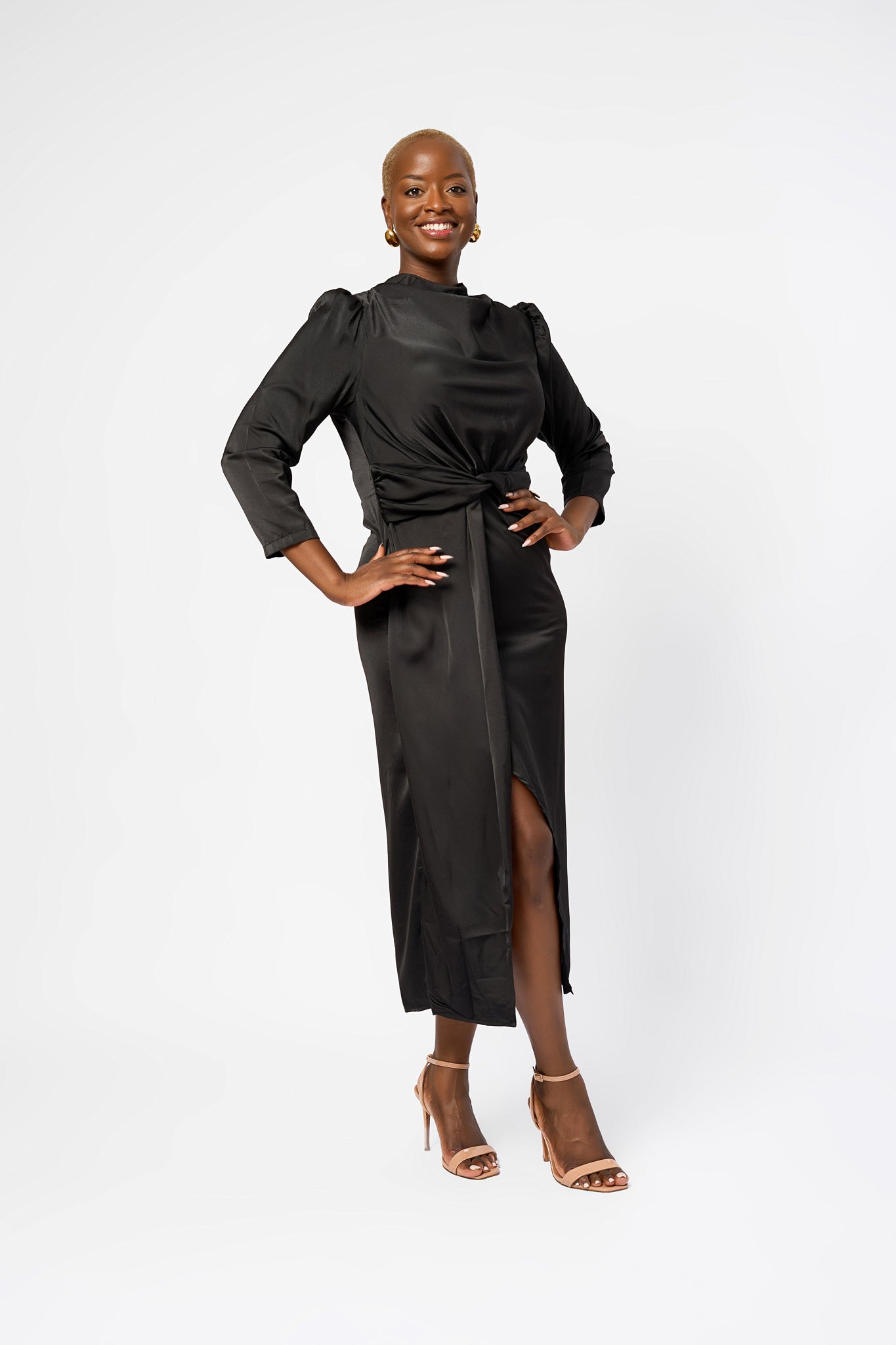 SATIN SILK HIGH SLIT DRESS