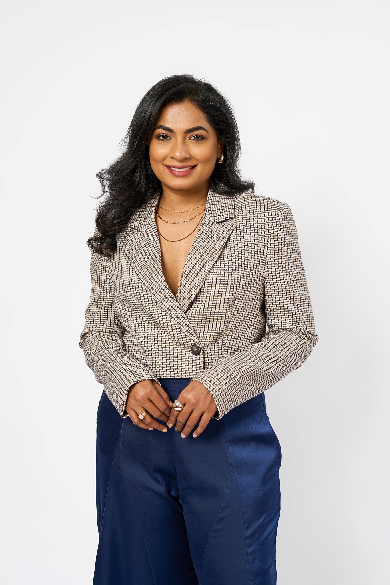 SINGLE BREASTED CHECKERED CROPPED JACKET
