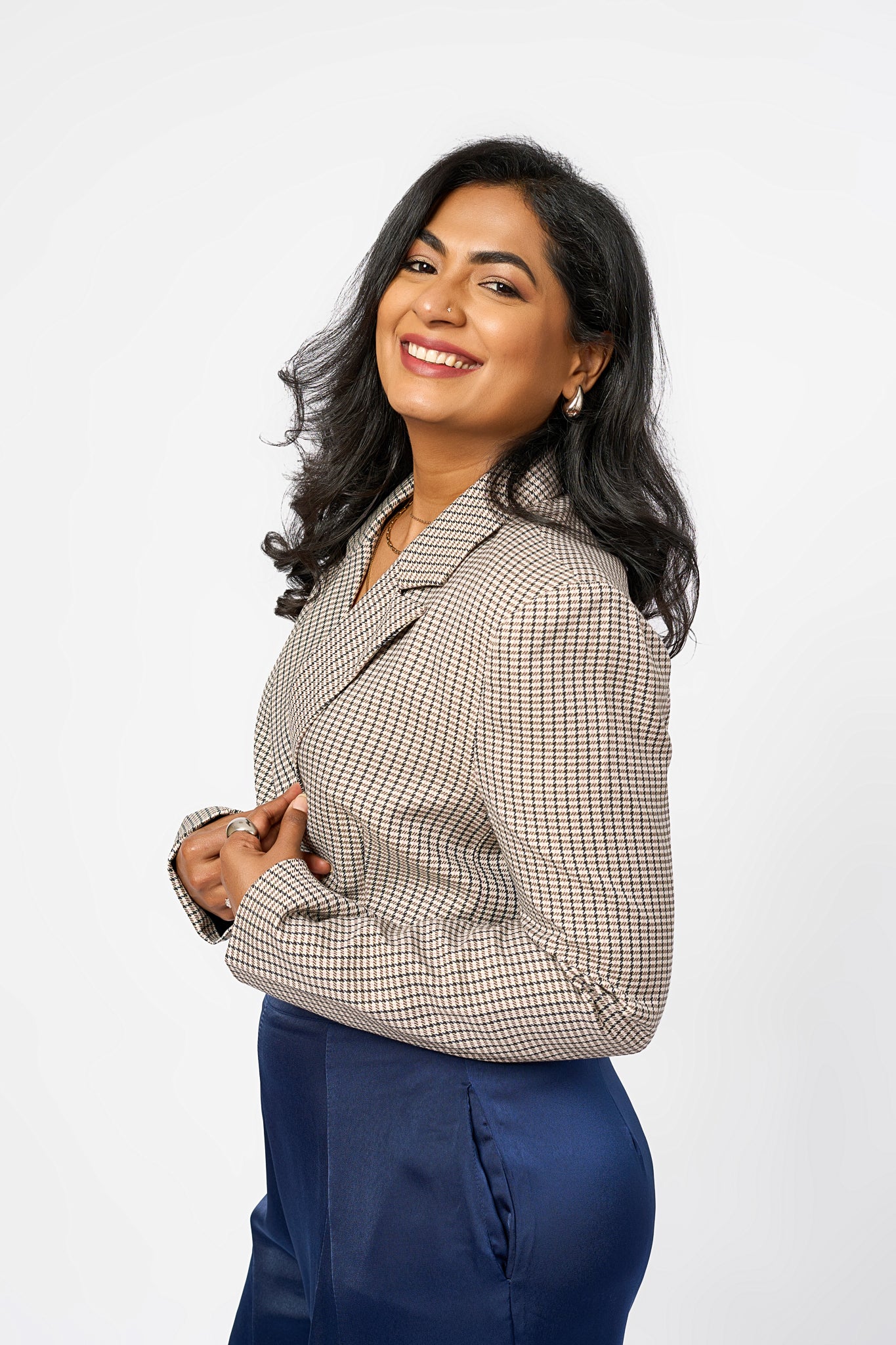 SINGLE BREASTED CHECKERED CROPPED JACKET