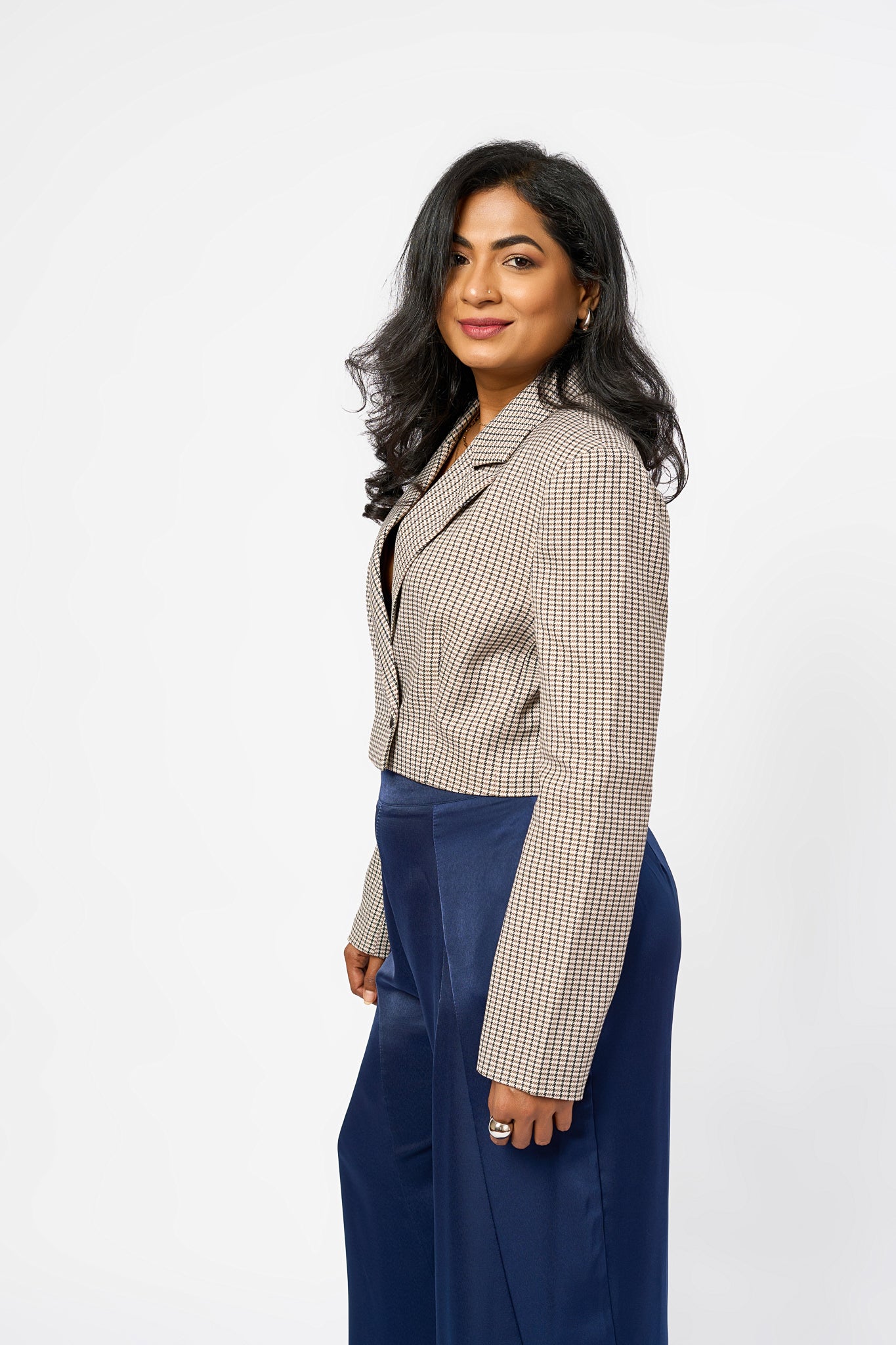 SINGLE BREASTED CHECKERED CROPPED JACKET